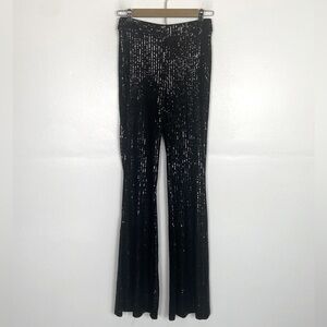 Banjul Women Sequin Flare Pants Size S‎ Black Sheer Legs Lined Short Party Dance